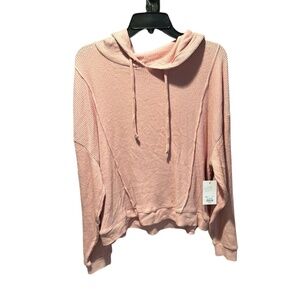 SO Juniors Hooded Ribbed Pullover Top Pink XXL NWT